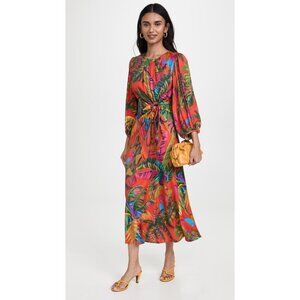 Farm Rio Orange Tropical Floral Side Cut-Out Midi Dress